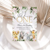 Wild One Safari Dieren 1e Verjaardag Meisje Invita Kaart