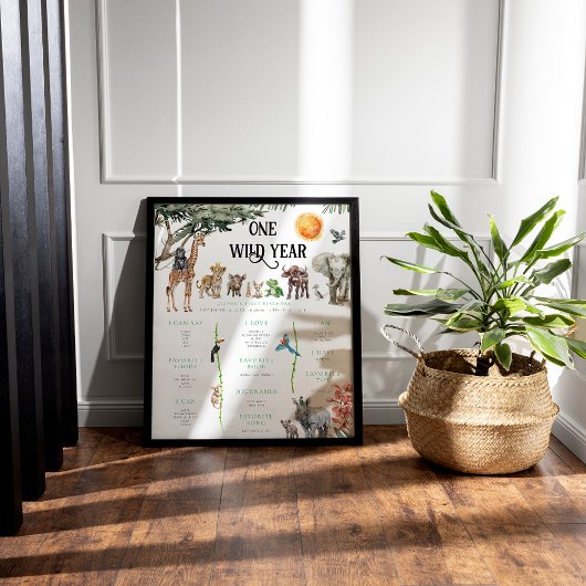 Wild One Safari Dieren | 1e Verjaardag mijlpaal Poster
