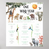 Wild One Safari Dieren | 1e Verjaardag mijlpaal Poster (Voorkant)