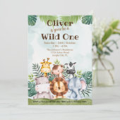 Wild One Safari Dieren 1e Verjaardag Waterverf Kaart (Staand voorkant)