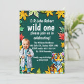 Wild One Safari Dieren 1e Verjaardagsfeestje Invit Kaart (Staand voorkant)