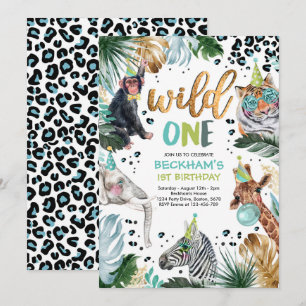 Wild One Safari Dieren 1st Boy Verjaardagsfeest Kaart