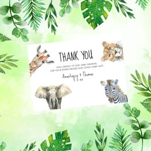 Wild One Safari Dieren Baby shower DANK U Bedankkaart