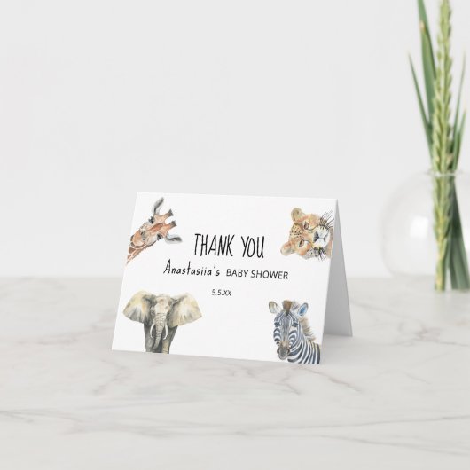 Wild One Safari Dieren Baby shower DANK U Bedankkaart (Voorkant)