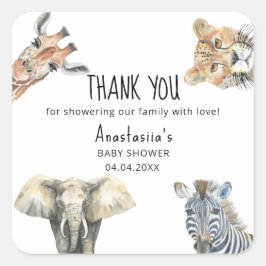 Wild One Safari Dieren Baby shower DANK U Vierkante Sticker
