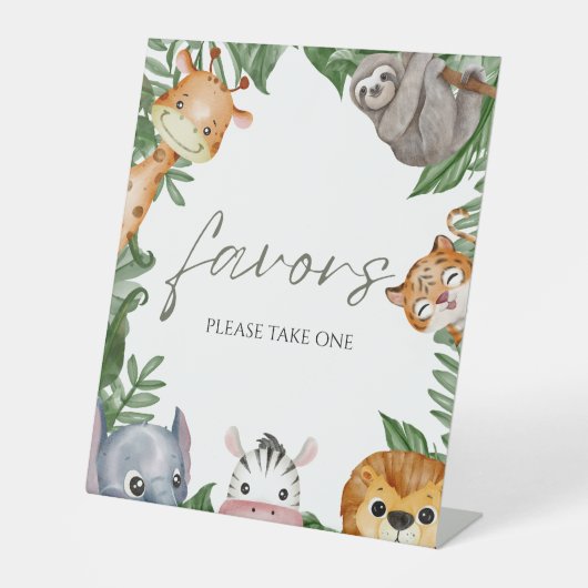Wild One Safari Dieren Baby shower Gunsten Reclamebord Met Voetstuk (Voorkant)