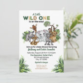 Wild One Safari Dieren Baby Shower Kaart (Staand voorkant)