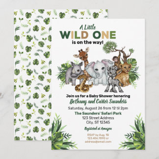 Wild One Safari Dieren Baby Shower Kaart