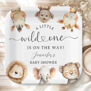 Wild One Safari Dieren Baby Shower Papieren Bordje