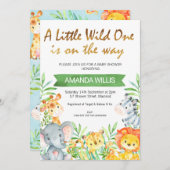 Wild one safari dieren baby shower uitnodiging (Voorkant / Achterkant)