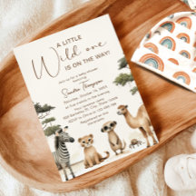 Wild One Safari Dieren Baby Shower Uitnodiging