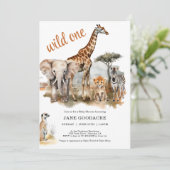 Wild One Safari Dieren Baby Shower Uitnodiging (Staand voorkant)