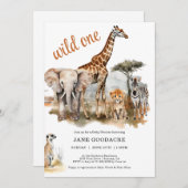 Wild One Safari Dieren Baby Shower Uitnodiging (Voorkant / Achterkant)