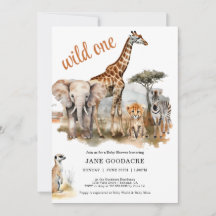 Wild One Safari Dieren Baby Shower Uitnodiging