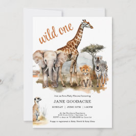 Wild One Safari Dieren Baby Shower Uitnodiging