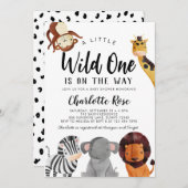 Wild One Safari Dieren Baby shower Uitnodiging JON (Voorkant / Achterkant)