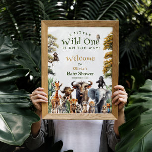 Wild One Safari Dieren Baby Shower Welkom Bord Poster