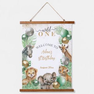 Wild One Safari dieren Ballon Baby 1e verjaardag Hangend Wandkleed