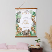 Wild One Safari dieren Ballon Baby 1e verjaardag Hangend Wandkleed (Slaapkamer)