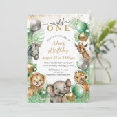 Wild One Safari dieren Ballon Baby 1e verjaardag Kaart (Staand voorkant)