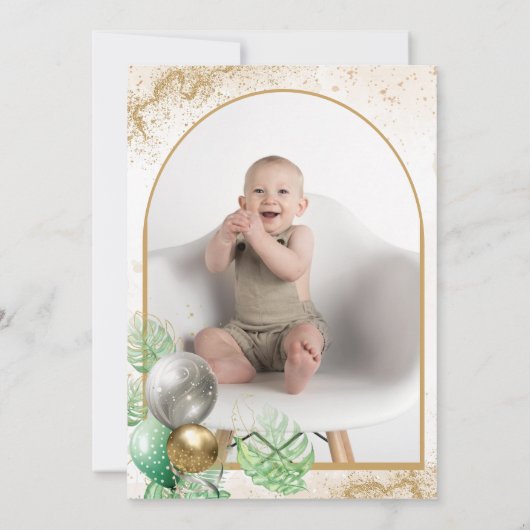 Wild One Safari dieren Ballon Baby 1e verjaardag Kaart (Achterkant)