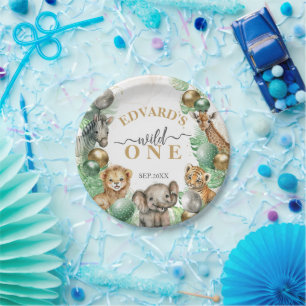 Wild One Safari dieren Ballon Baby 1e verjaardag Papieren Bordje