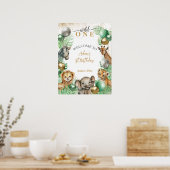 Wild One Safari dieren Ballon Baby 1e verjaardag Poster (Keuken)