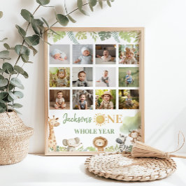 Wild One Safari Dieren Eerste Jaar Foto Mijlpaal Poster