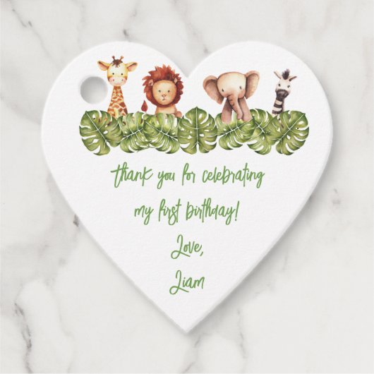 Wild One Safari Dieren Eerste Verjaardag Foto Hout Bedankjes Labels (Voorkant)