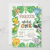 Wild One Safari Dieren Eerste Verjaardag Uitnodigi Kaart (Voorkant)