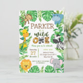 Wild One Safari Dieren Eerste Verjaardag Uitnodigi Kaart (Staand voorkant)