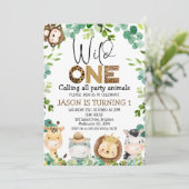 Wild One Safari Dieren Feestdieren 1e verjaardag Kaart (Staand voorkant)