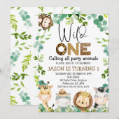 Wild One Safari Dieren Feestdieren 1e verjaardag Kaart (Voorkant / Achterkant)