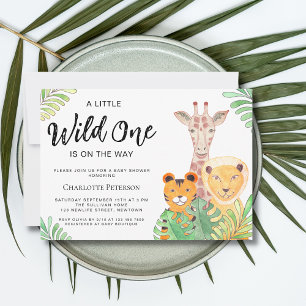 Wild One Safari Dieren Genderneutraal Baby shower Kaart