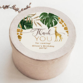 Wild one Safari dieren giraffe Verjaardag Dank u Ronde Sticker