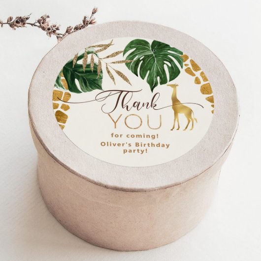 Wild one Safari dieren giraffe Verjaardag Dank u Ronde Sticker