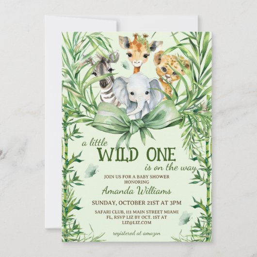 Wild One Safari Dieren Groen Baby shower Kaart (Voorkant)