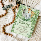 Wild One Safari Dieren Groen Baby shower Kaart