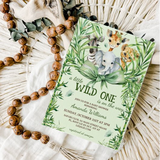 Wild One Safari Dieren Groen Baby shower Kaart