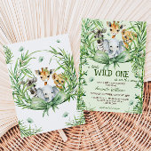 Wild One Safari Dieren Groen Baby shower Kaart