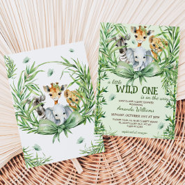 Wild One Safari Dieren Groen Baby shower Kaart