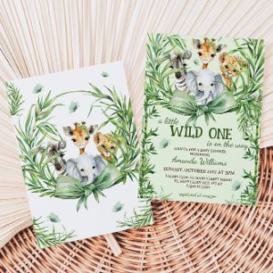 Wild One Safari Dieren Groen Baby shower Kaart