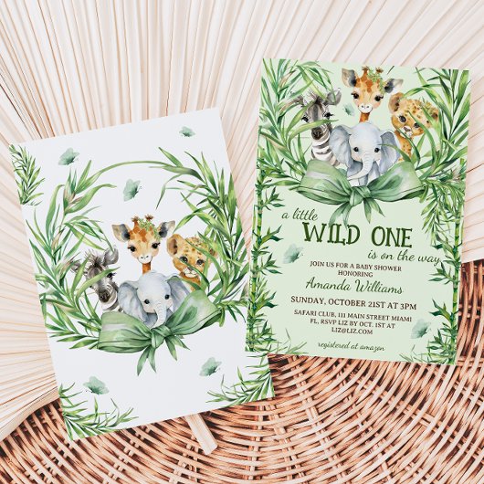 Wild One Safari Dieren Groen Baby shower Kaart