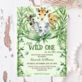 Wild One Safari Dieren Groen Baby shower Kaart