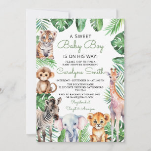 Wild One Safari Dieren Groen Baby shower Kaart