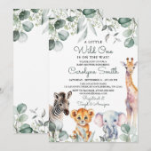 Wild One Safari Dieren Groen Baby shower Kaart (Voorkant / Achterkant)