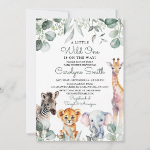 Wild One Safari Dieren Groen Baby shower Kaart