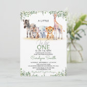 Wild One Safari Dieren Groen Jongen Baby shower Kaart (Staand voorkant)