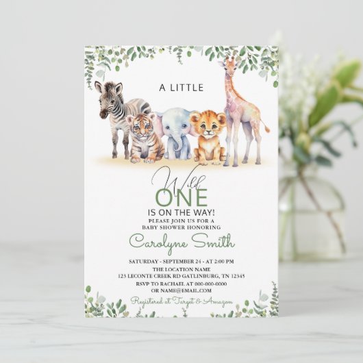 Wild One Safari Dieren Groen Jongen Baby shower Kaart (Staand voorkant)