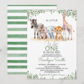 Wild One Safari Dieren Groen Jongen Baby shower Kaart (Voorkant / Achterkant)